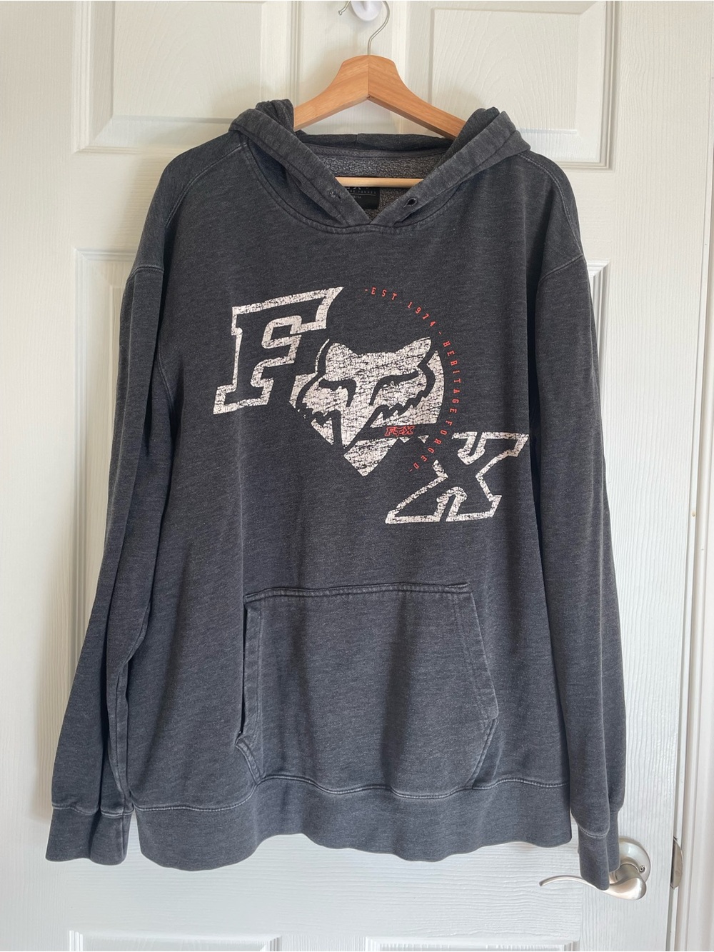 Vintage Y2K Fox Racing Distressed Gray Men’s XXL Pullover Hoodie Moto Grunge